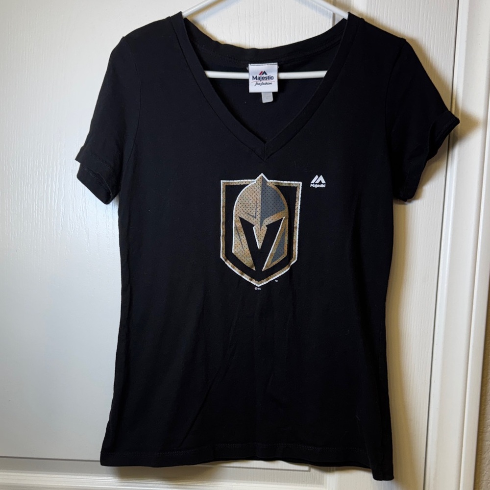 Majestic VGK Vegas Golden Knights Black V-Neck Hockey Shirt Size XL EUC #5048